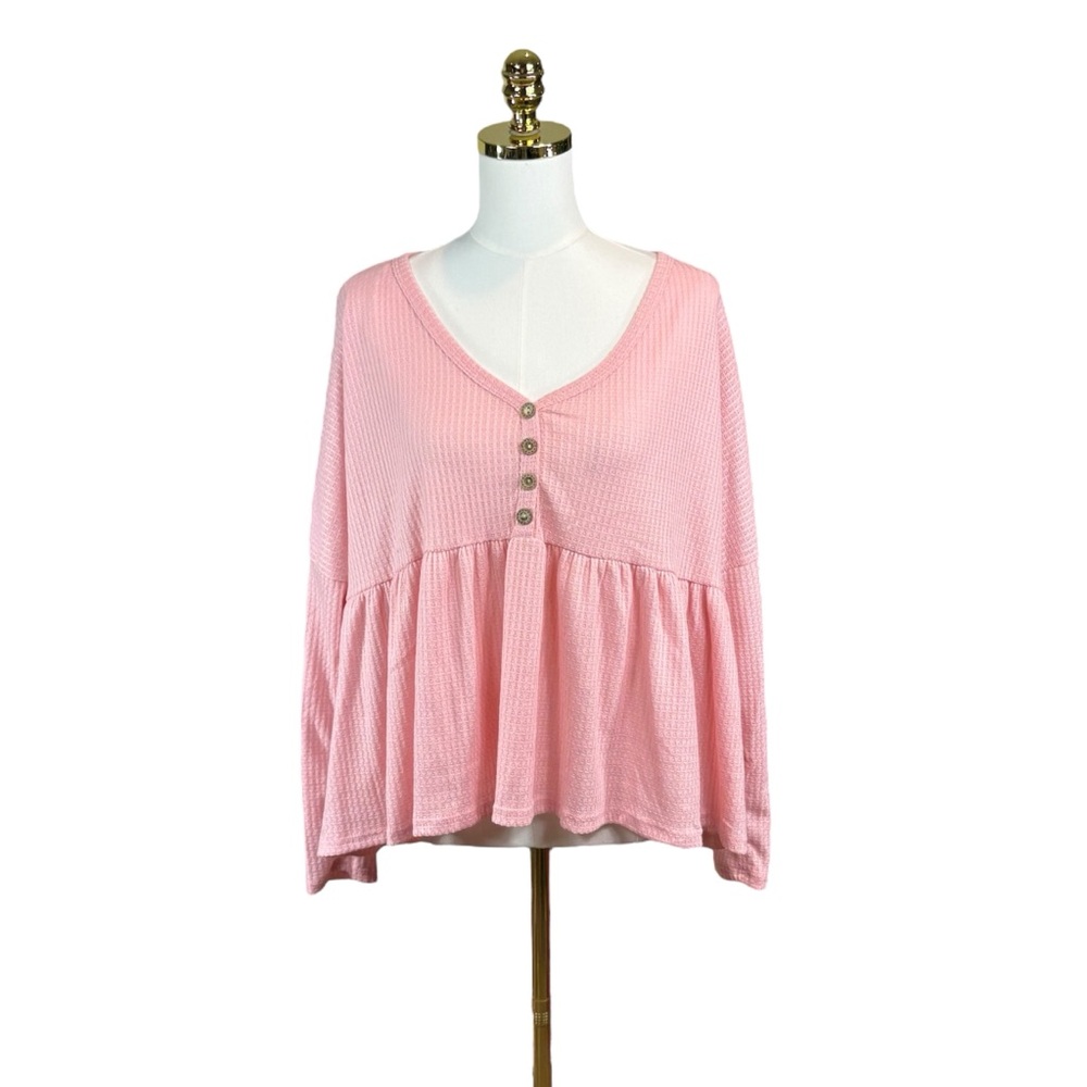 NWT Lovely Melody waffle knit baby doll Henley top size M